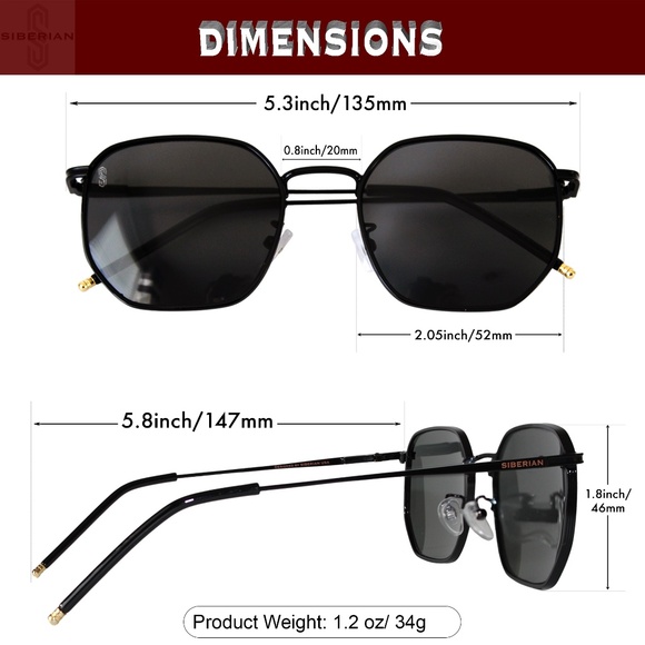 🇺🇸SIBERIAN 100% Real Glass Hexagonal BLACK Sunglasses Standard 52mm Men/Women - Picture 4 of 14
